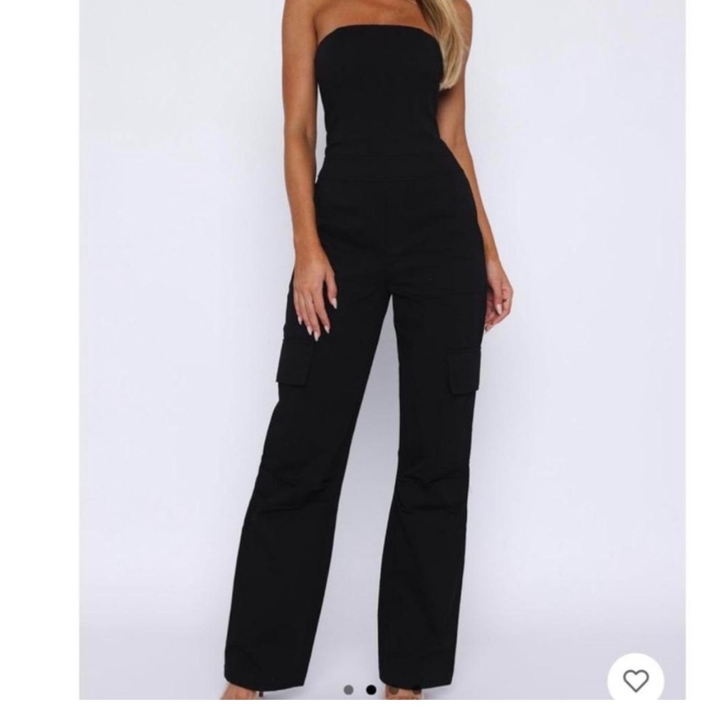 Tube top strapless black wide leg jumpsuit LG